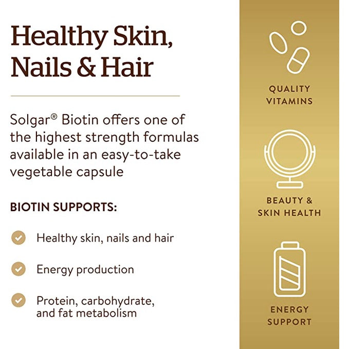 USA Onhand | Solgar, Super High Potency Biotin, 10000 mcg ( Hair, Skin & Nails )