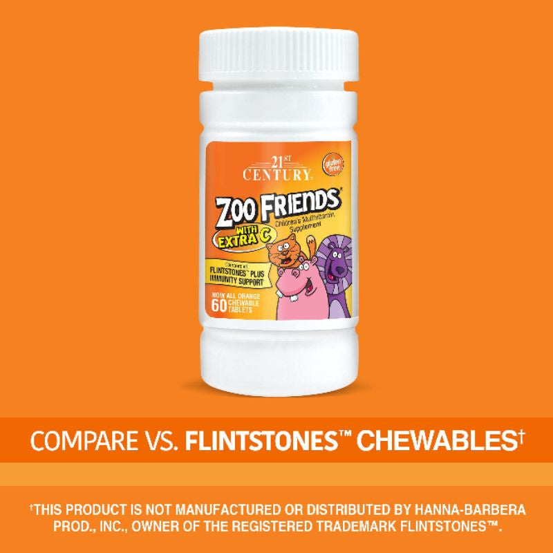 LowCostPh | 21st Century, Zoo Friends with Extra C, Orange, Multi Gummies Plus Extra C, 60 Gummies