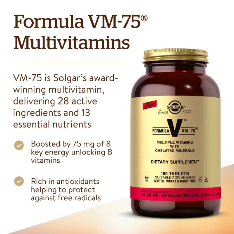 LowCostPH | Solgar, Formula V, VM-75, Multiple Vitamins with Chelated Minerals, 180 Tablets