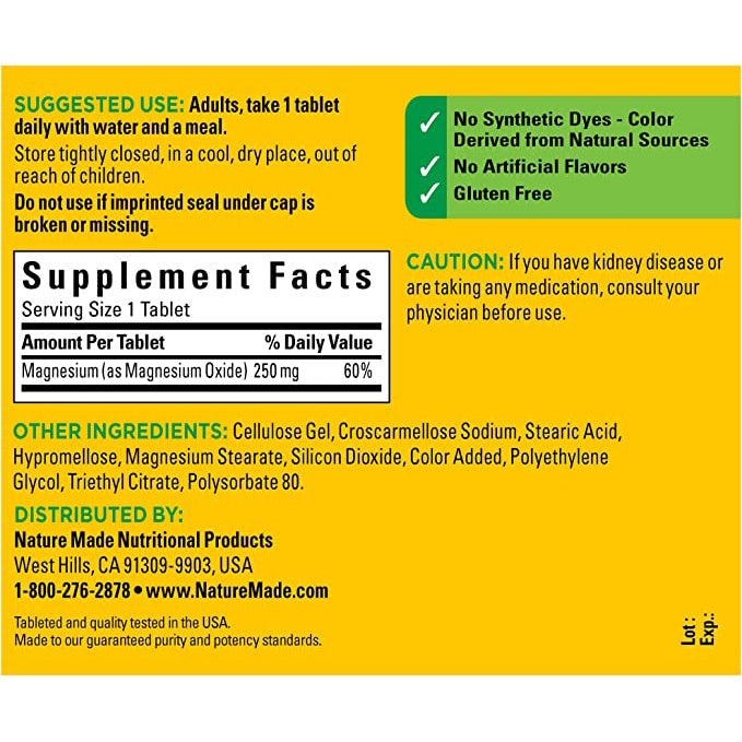 USA Onhand | Nature Made, Magnesium, Supports Nerve, Heart & Bone Health Supports Muscle Relaxation