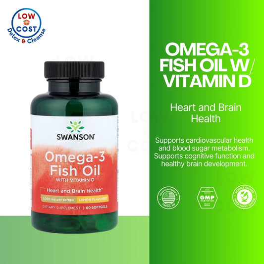 LowCostPH| Swanson, Omega-3 Fish Oil with Vitamin D, Lemon, 1,000 mg, 60 Softgels