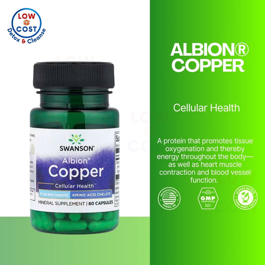 LowCostPH | Swanson, Albion Copper, 2 mg, 60 Capsules. Cellular Health, Amino Acid Chelate
