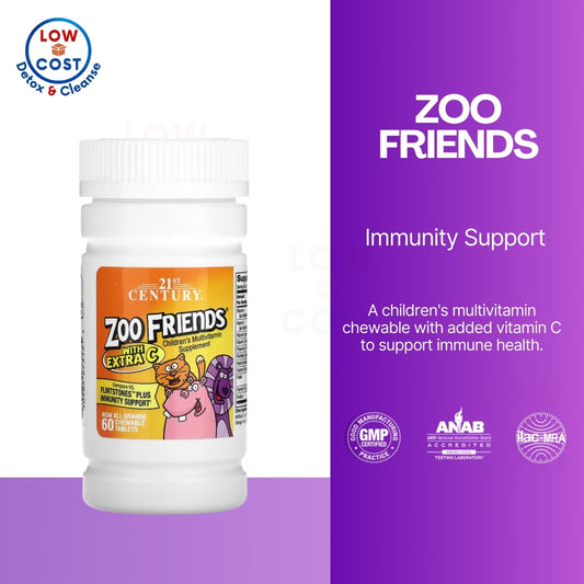 LowCostPh | 21st Century, Zoo Friends with Extra C, Orange, Multi Gummies Plus Extra C, 60 Gummies