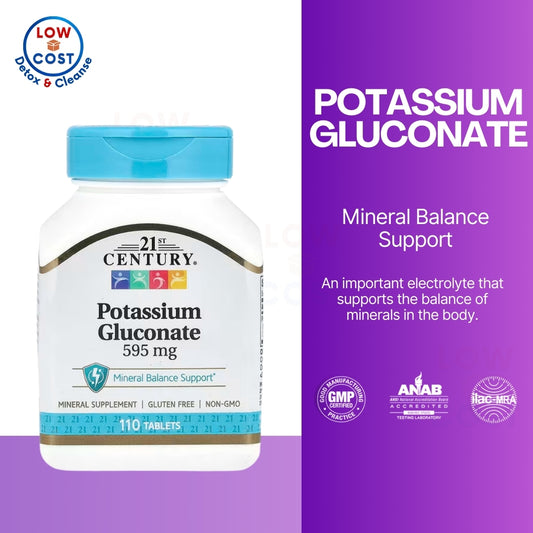 LowCostPh | 21st Century, Potassium Gluconate, 595 mg, 110 Tablets, Mineral Balance Support