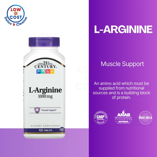 LowCostPh | 21st Century, L-Arginine, 1,000 mg, 100 Tablets, Muscle Support Dietary Supplement,