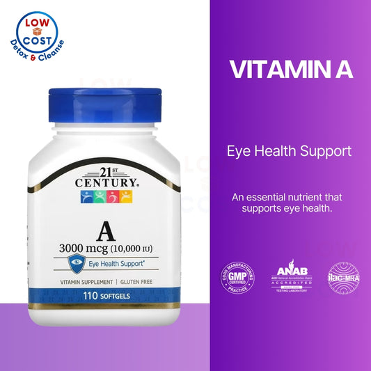 LowCostPH | 21st Century Vitamin A 10,000 IU Softgels, 110 Count. Eye Health Support.
