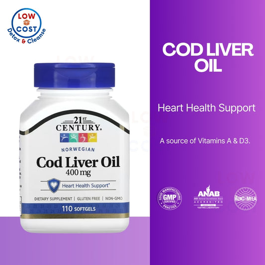 LowCostPH| 21st Century, Norwegian Cod Liver Oil, 400 mg, 110 Softgels