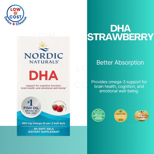 LowCostPH| Nordic Naturals, DHA, Strawberry, 90 Soft Gels