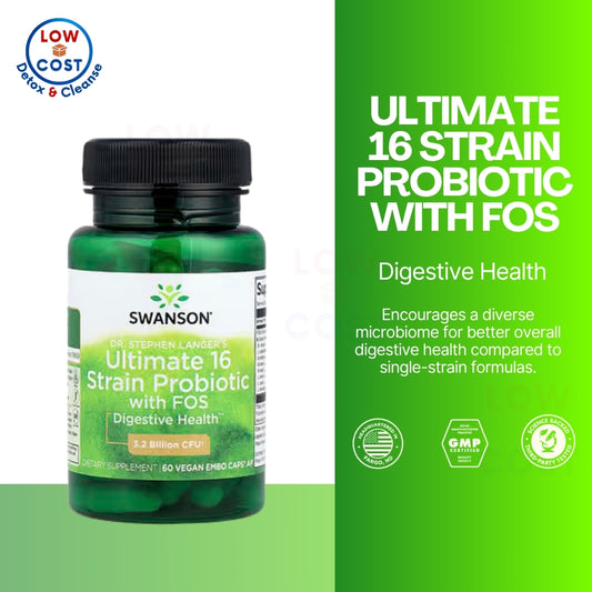 LowCostPH | Swanson, Dr. Stephen Langer's Ultimate 16 Strain Probiotic with FOS, Vegan EMBO Caps