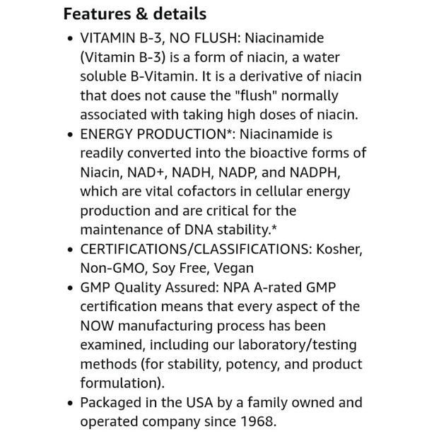 LowCostPh | NOW Foods, Niacinamide, 500 mg, 100 Veg Capsules, Energy Production Vitamin B-3, NoFlush