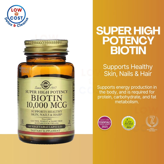 USA Onhand | Solgar, Super High Potency Biotin, 10000 mcg ( Hair, Skin & Nails )