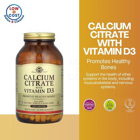 LowCostPH| Solgar, Calcium Citrate with Vitamin D3, 240 Tablets