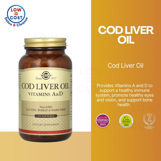 LowCostPH| Solgar, Cod Liver Oil, Vitamins A & D, 250 Softgels