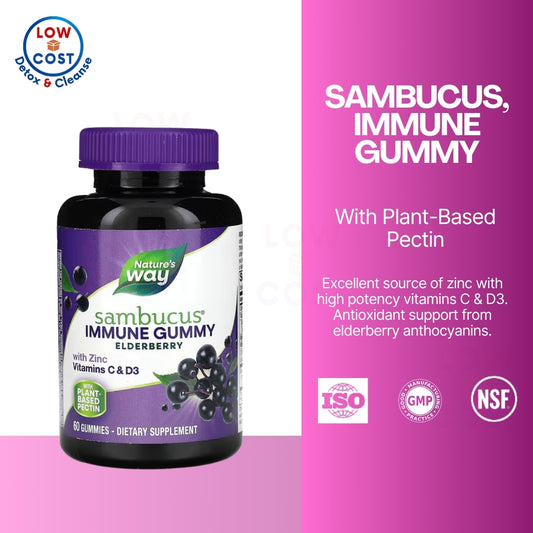 LowCostPh | Nature's Way, Sambucus Gummies, Standardized Elderberry, For Adult and Kids 60 Gummies