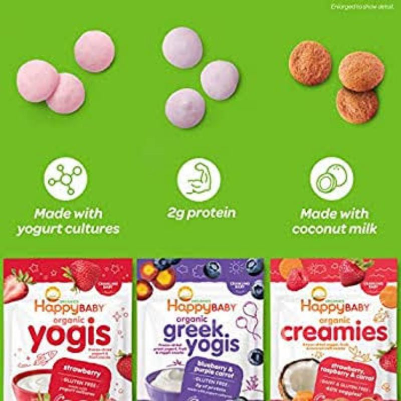 Little Sunshine | Happy Family Organics, Organic Greek Yogis, Blueberry & Purple Carrot, Strawberry