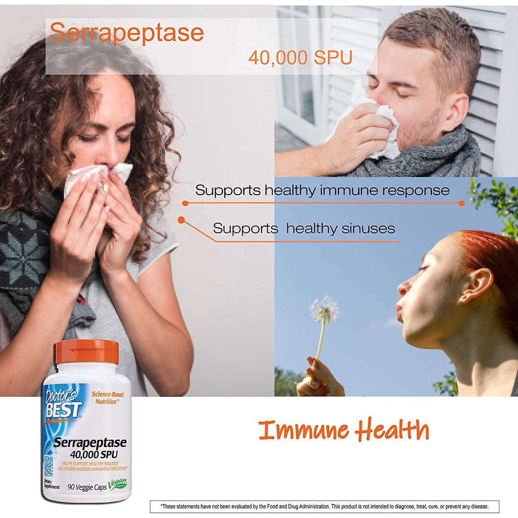 LowCostPH | Doctor's Best, Serrapeptase, 40,000 SPU, 120,000SPU/90 Veggie Caps for Sinus Health