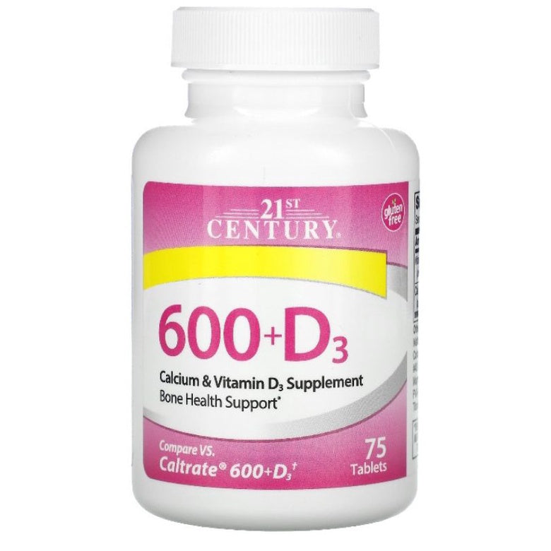 LowCostPH | 21st Century 600+D3, Calcium & Vitamin D3 Supplement, 75 Tablets Bone Supplement.