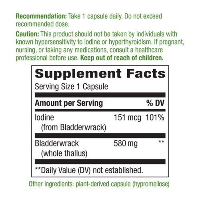 LowCostPH | Nature's Way, Bladderwrack, 580 mg, 100 Vegan Capsules plant-based to supplements.