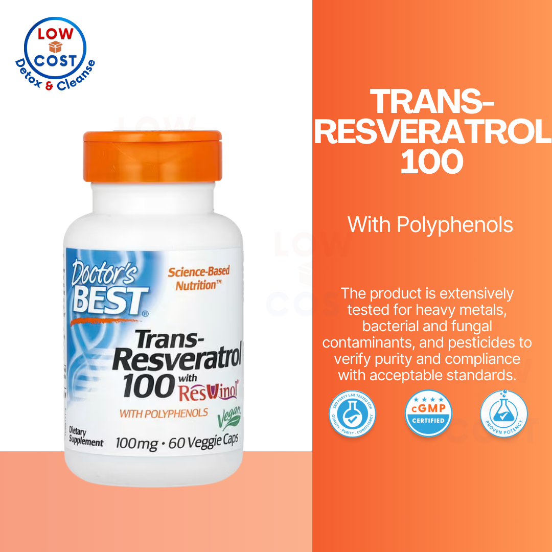 LowCost| Doctor's Best, Trans-Resveratrol with Resvinol, non-gmo, vegan, Gluten Free, 100mg|200mg