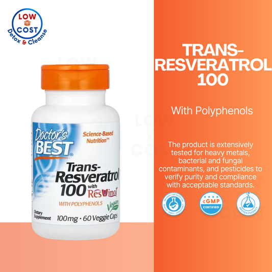 LowCost| Doctor's Best, Trans-Resveratrol with Resvinol, non-gmo, vegan, Gluten Free, 100mg|200mg