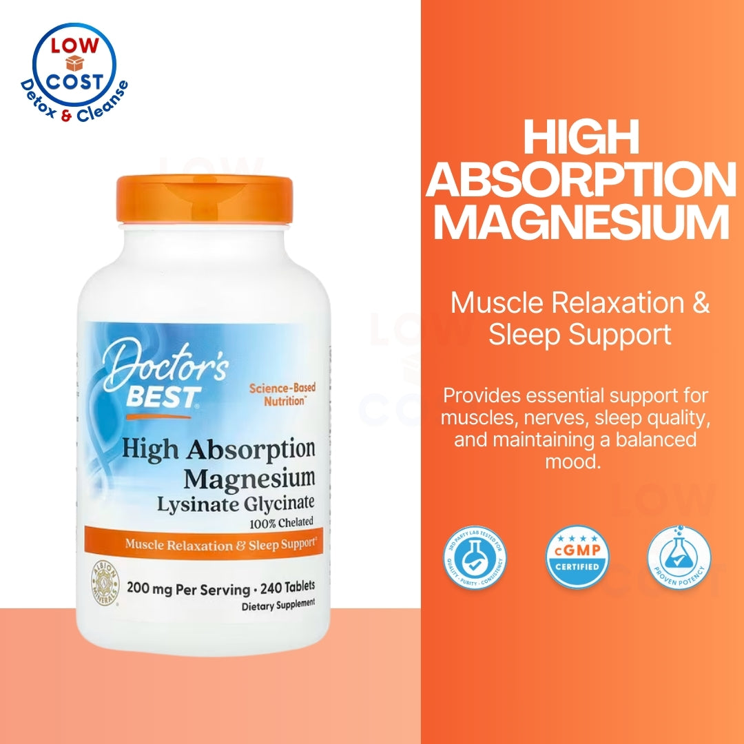 LowCostPH | Doctor's Best, High Absorption Magnesium, 100 mg, 120 | 240 Tablets | Powder, 7.1 oz