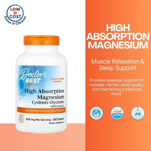 LowCostPH | Doctor's Best, High Absorption Magnesium, 100 mg, 120 | 240 Tablets | Powder, 7.1 oz
