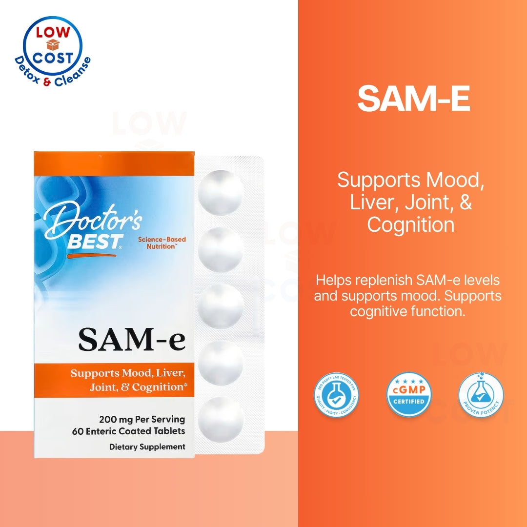 LowCostPh | Doctor's Best, SAMe (Disulfate Tosylate), 200 / 400 mg, 60 Enteric Coated Tablets