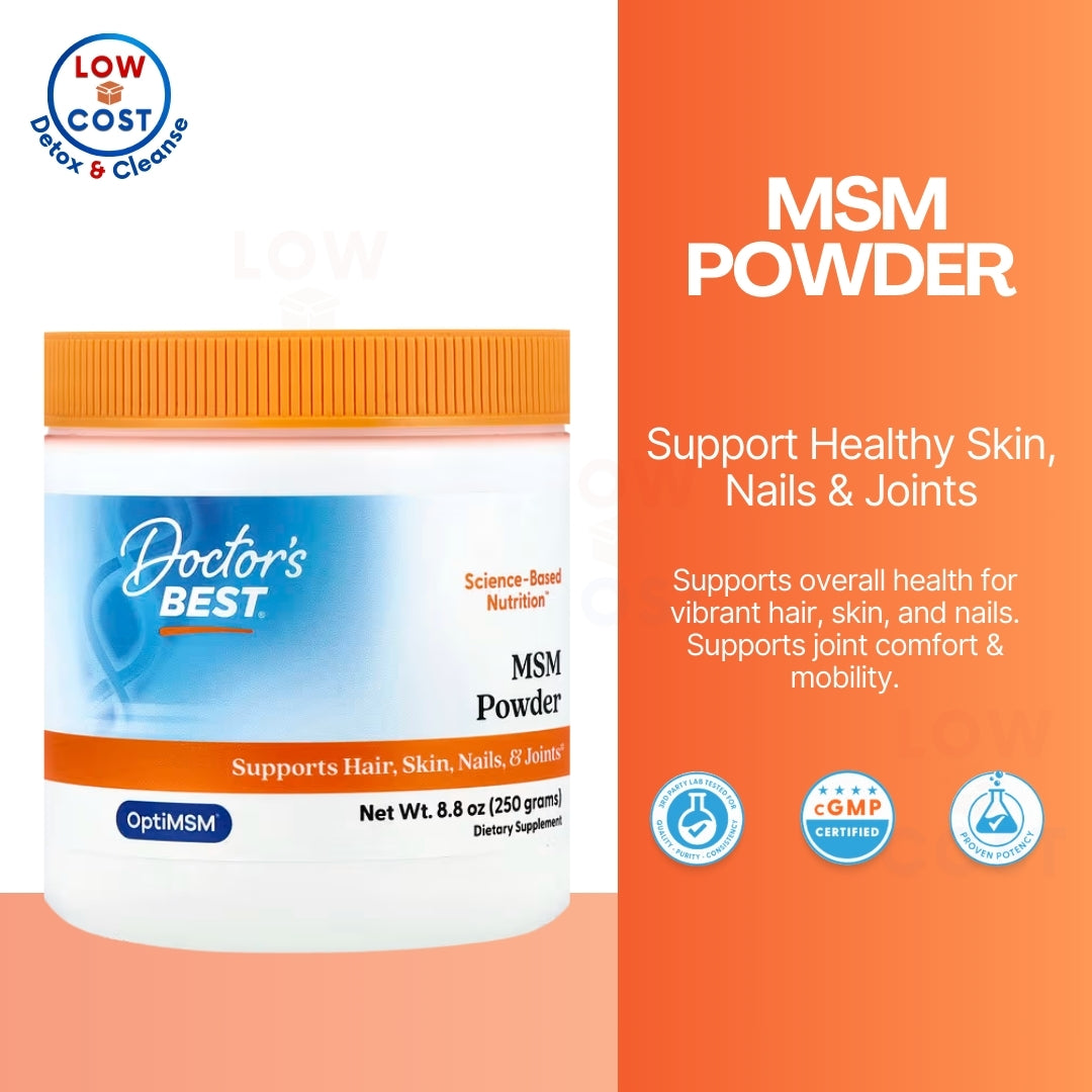 LowCostPH | Doctor's Best, MSM with OptiMSM, 1,000 mg, 180 | 360 Capsules | Powder 250g