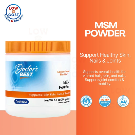 LowCostPH | Doctor's Best, MSM with OptiMSM, 1,000 mg, 180 | 360 Capsules | Powder 250g