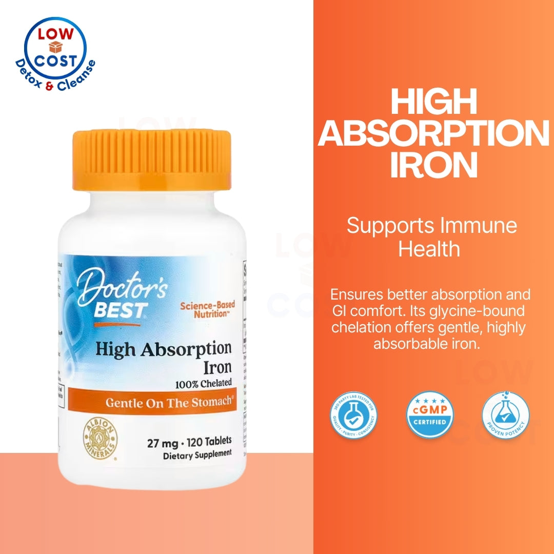 LowCostPH | Doctors Best High Absorption Iron with Ferrochel Nature's Bounty, Gentle Iron, 28 mg,