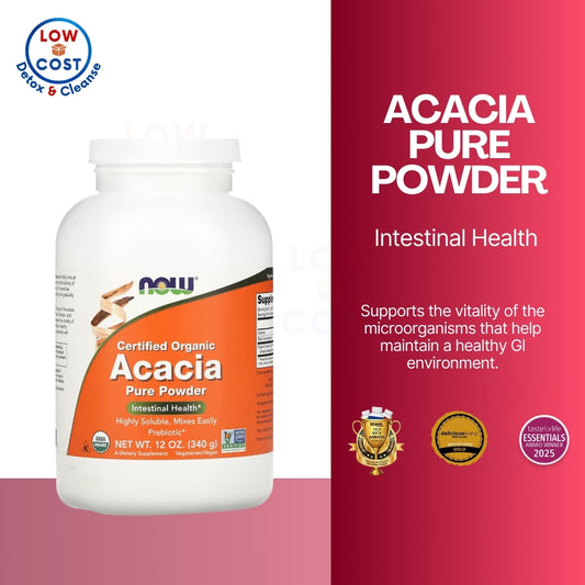 LowCostPh |  NOW Foods, Organic Acacia Pure Powder, 12 oz (340 g) Vegan Non GMO Project Verified