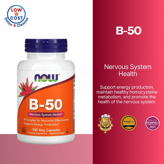 LowCostPh | NOW Foods, B-50, Veg Capsules, Nervous System Health, Non-GMO 2026 Expiry