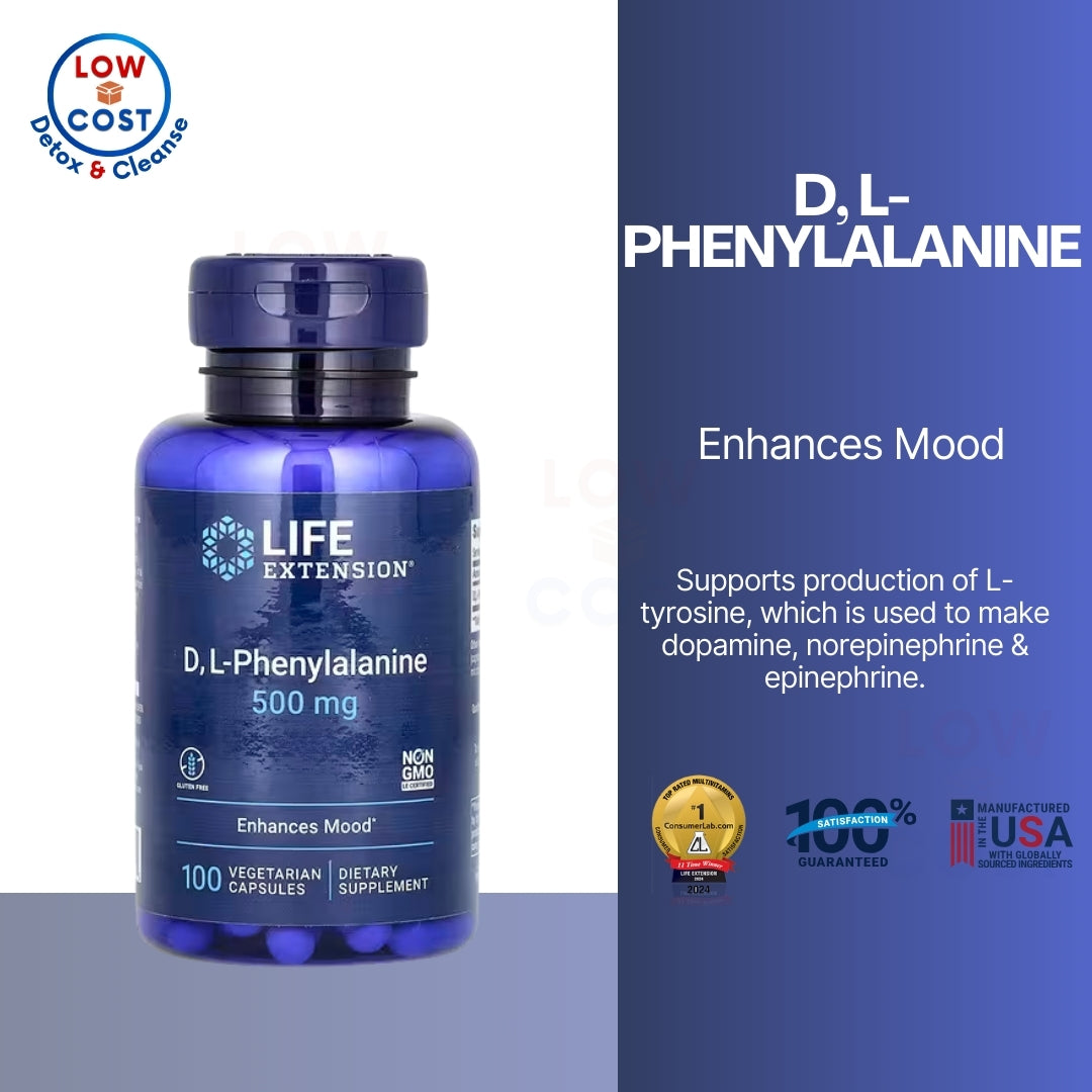 LowCostPH| Life Extension D, L-Phenylalanine Capsules, 500 mg β Supports Mood Health, Promotes Neuro