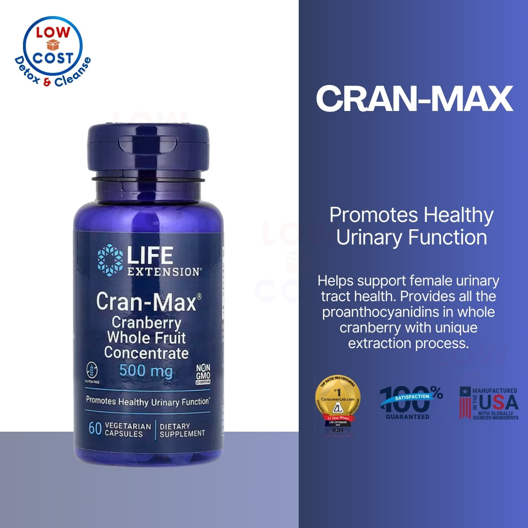 LowCost PH| Life Extension, Cran-Max, Cranberry Whole Fruit Concentrate, 500 mg, 60 Vegetarian Capsu