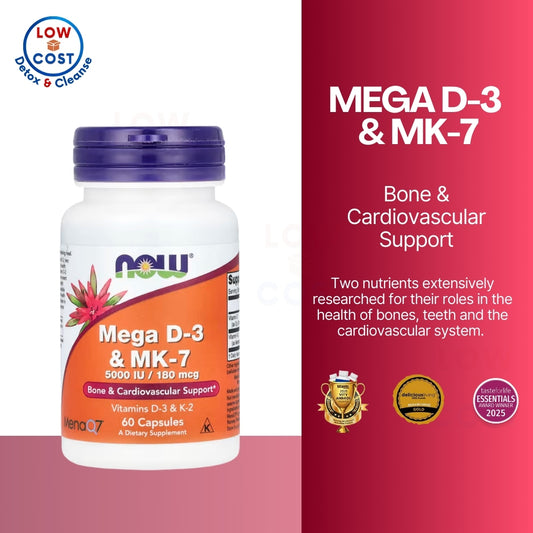 LowCostPH| NOW Foods, Mega D-3 & MK-7, 5,000 IU / 180 mcg, 60 Capsules