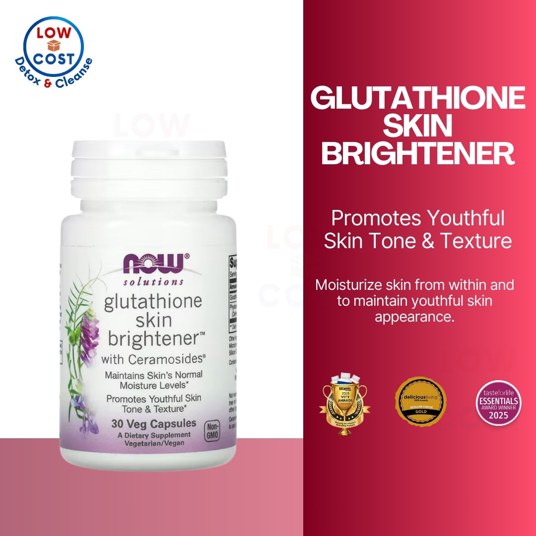 LowCost PH|  NOW Foods, Solutions, Glutathione Skin Brightener, 30 Veg Capsules