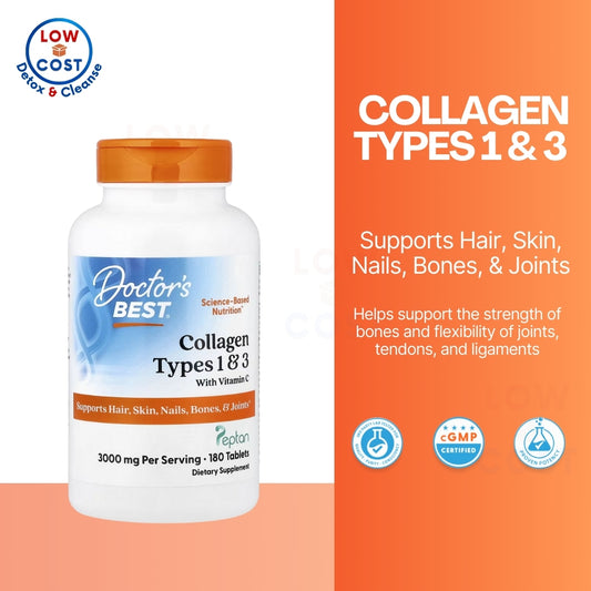 LowCost PH| Doctor's Best, Collagen Types 1 and 3 w/ Peptan and Vitamin C, 240 Caps 2000mg per serv