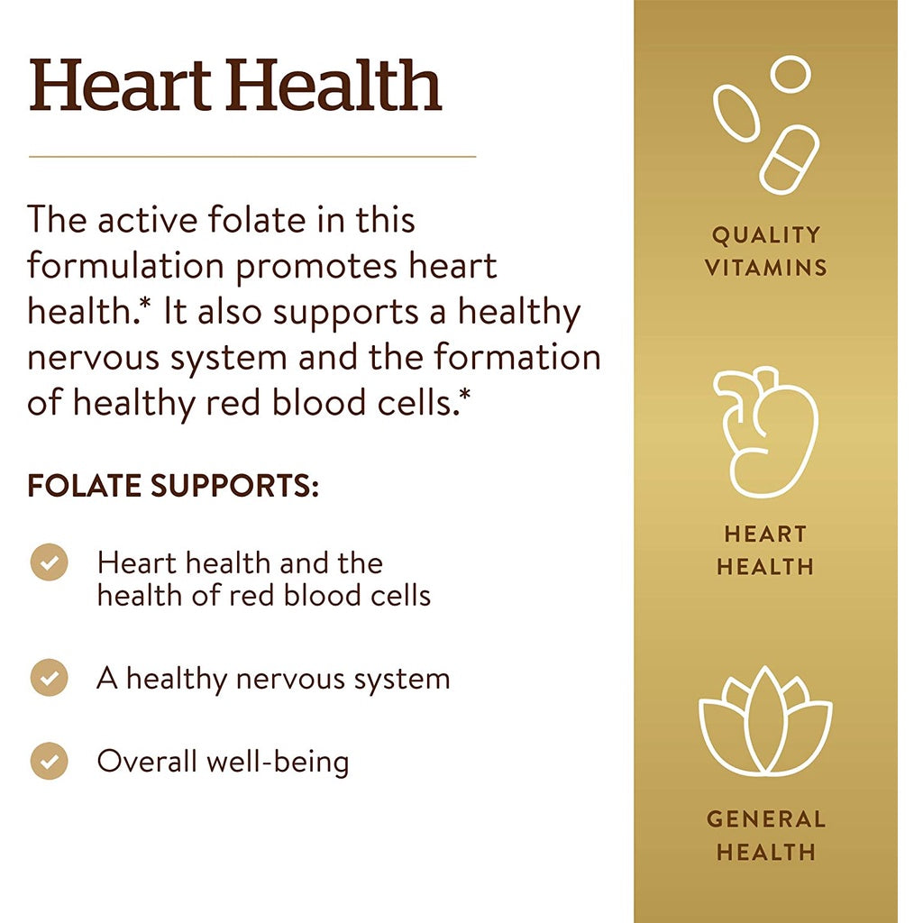 USA Onhand | Solgar, Folate, 1,333 mcg DFE, 400 mcg, Folate as Metafolin, Support Heart Health