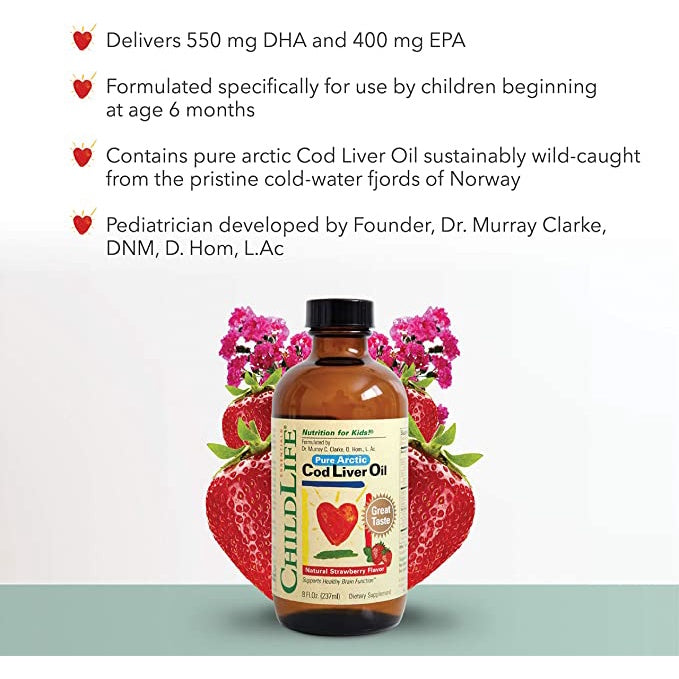 USA Onhand | Childlife Pure Arctic Cod Liver Oil, Natural Strawberry Supports Healthy Brain Function