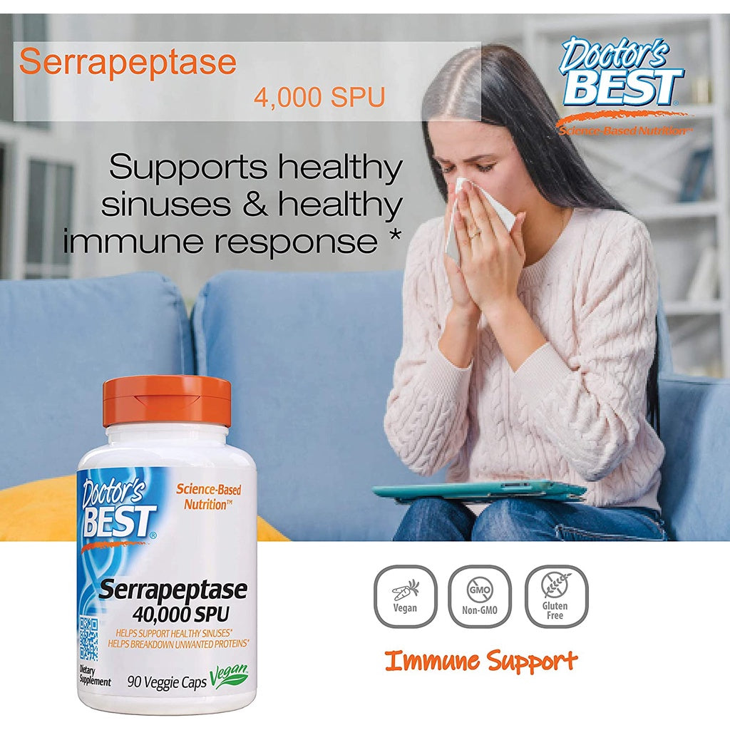 LowCostPH | Doctor's Best, Serrapeptase, 40,000 SPU, 120,000SPU/90 Veggie Caps for Sinus Health