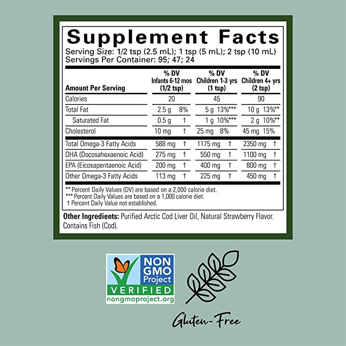 USA Onhand | Childlife Pure Arctic Cod Liver Oil, Natural Strawberry Supports Healthy Brain Function