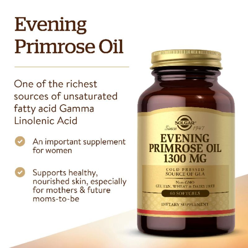 USA Onhand | Solgar, Evening Primrose Oil, 1,300 mg, 60 Softgels / 500 mg, 180 Softgels