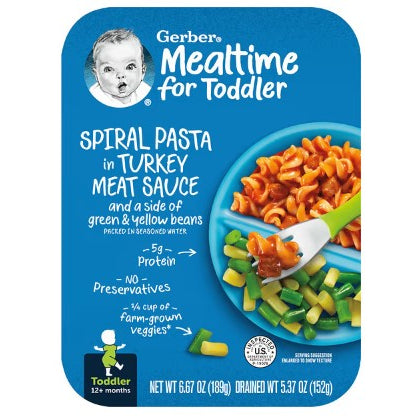 Low Cost PH | Gerber, Mealtime for Toddler Spiral, Ring Pasta, Yellow Rice, in Meat Sauce 6g Protein