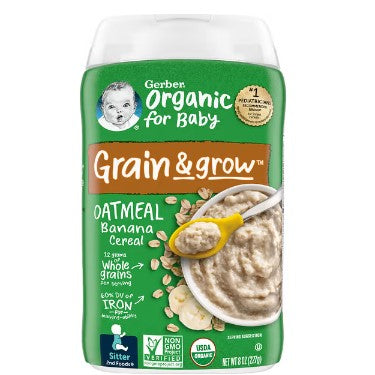 LowCostPH | Gerber, Organic for Baby, Grain & Grow, 1st & 2nd Foods, Oatmeal Banana Cereal, 227g