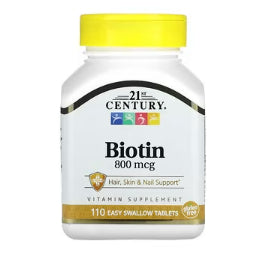 USA Onhand | 21st Century, Biotin, 800 mcg, Hair, Skin & Nail Support| Healthy Aging Support