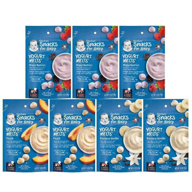 Low Cost Ph | Gerber Yogurt Melts 8+ Months Peach, Strawberry, Banana Vanilla, Organic Fruit