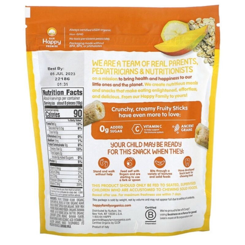 LowCostPH | Happy Tot, Fruity Sticks, Organic Banana & Mango, Organic Strawberry 2.54 oz