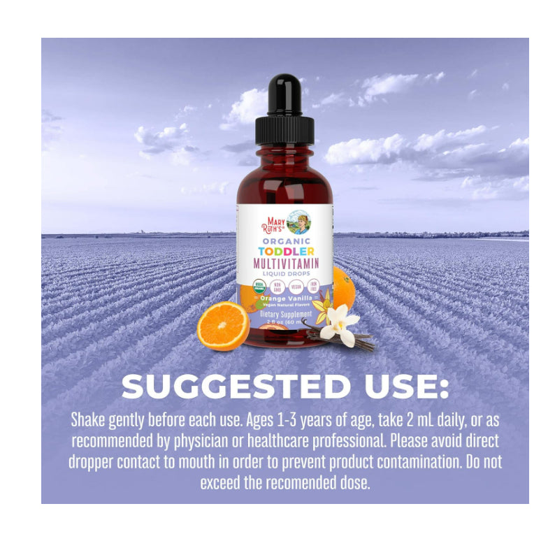 USAOnhand| MaryRuth Organics, Organic Toddler, Multivitamin Liquid Drops, Elderberry, Iron 1-3 Years