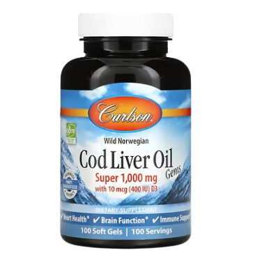 LowCostPh | Carlson, Wild Norwegian, Cod Liver Oil Gems, 1,000 mg, Softgels, Liquid Lemon500ml