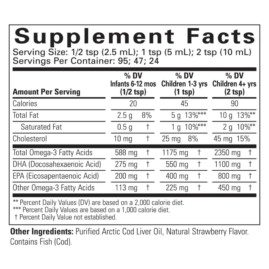 USA Onhand | Childlife Pure Arctic Cod Liver Oil, Natural Strawberry Supports Healthy Brain Function